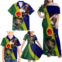 Manu'a Island and American Samoa Family Matching Off Shoulder Maxi Dress and Hawaiian Shirt Rooster and Eagle Mascot LT03 - Polynesian Pride
