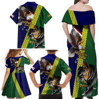Manu'a Island and American Samoa Family Matching Off Shoulder Maxi Dress and Hawaiian Shirt Rooster and Eagle Mascot LT03 - Polynesian Pride