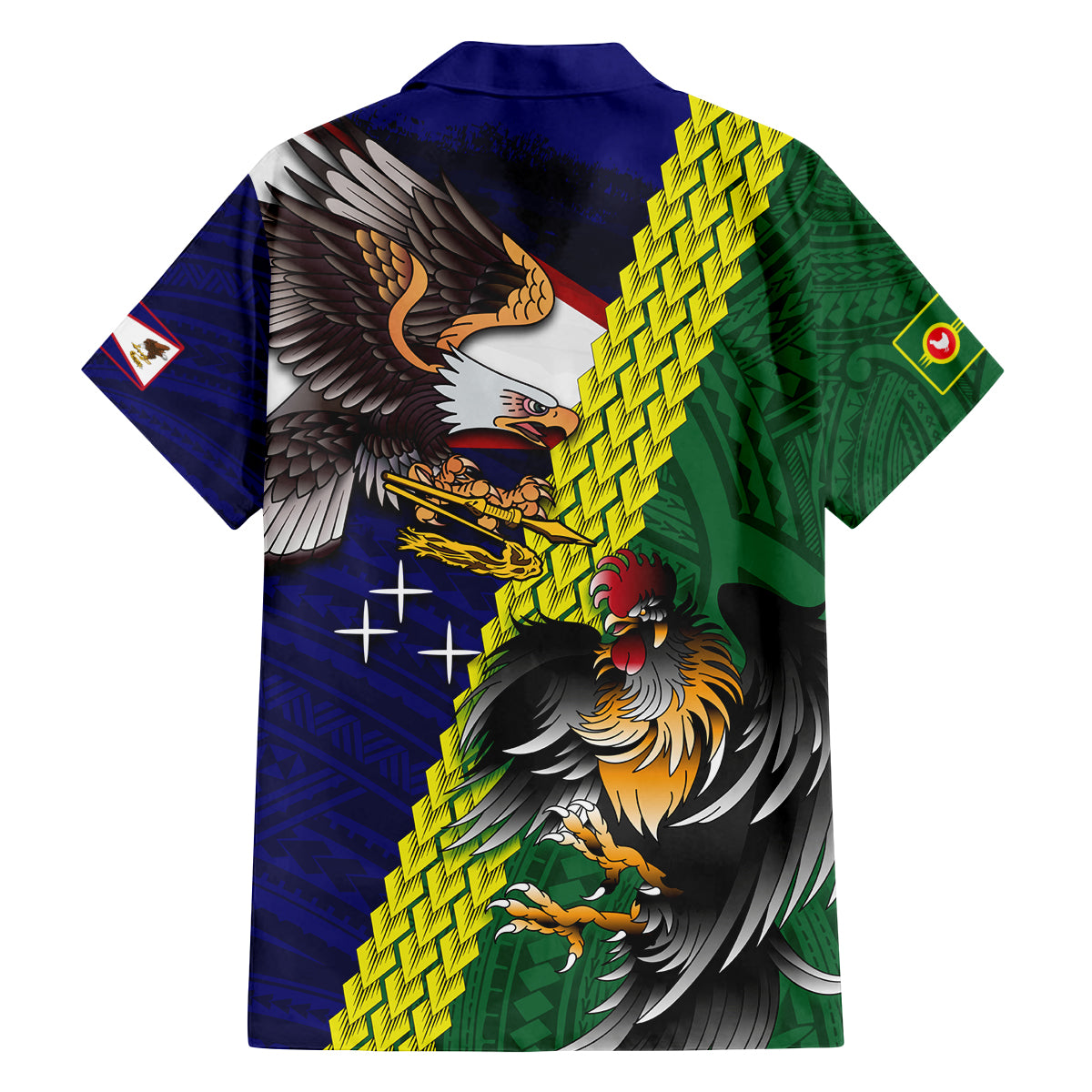 Manu'a Island and American Samoa Family Matching Off Shoulder Maxi Dress and Hawaiian Shirt Rooster and Eagle Mascot LT03 - Polynesian Pride