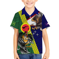 Manu'a Island and American Samoa Family Matching Off Shoulder Maxi Dress and Hawaiian Shirt Rooster and Eagle Mascot LT03 Son's Shirt Green - Polynesian Pride
