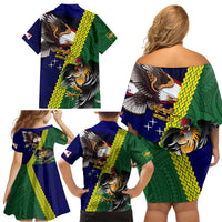 Manu'a Island and American Samoa Family Matching Off Shoulder Short Dress and Hawaiian Shirt Rooster and Eagle Mascot LT03 - Polynesian Pride