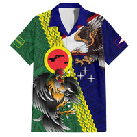 Manu'a Island and American Samoa Family Matching Off Shoulder Short Dress and Hawaiian Shirt Rooster and Eagle Mascot LT03 Dad's Shirt - Short Sleeve Green - Polynesian Pride