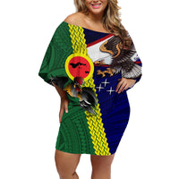 Manu'a Island and American Samoa Family Matching Off Shoulder Short Dress and Hawaiian Shirt Rooster and Eagle Mascot LT03 Mom's Dress Green - Polynesian Pride