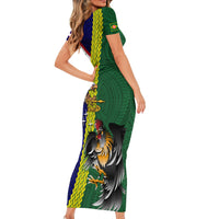 Manu'a Island and American Samoa Family Matching Short Sleeve Bodycon Dress and Hawaiian Shirt Rooster and Eagle Mascot LT03 - Polynesian Pride