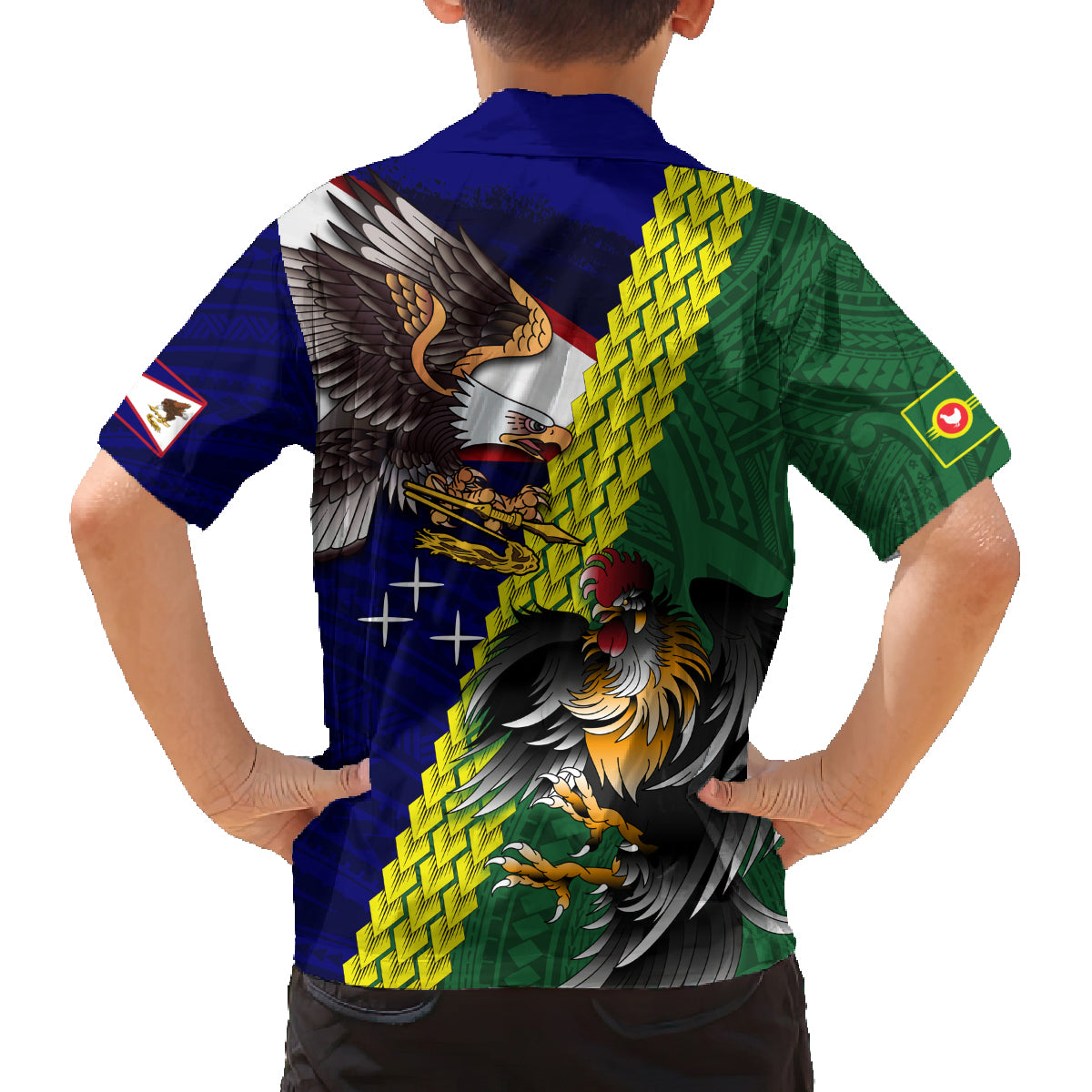 Manu'a Island and American Samoa Family Matching Summer Maxi Dress and Hawaiian Shirt Rooster and Eagle Mascot LT03 - Polynesian Pride