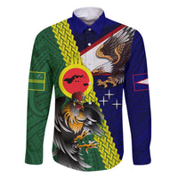 Manu'a Island and American Samoa Family Matching Summer Maxi Dress and Hawaiian Shirt Rooster and Eagle Mascot LT03 Dad's Shirt - Long Sleeve Green - Polynesian Pride