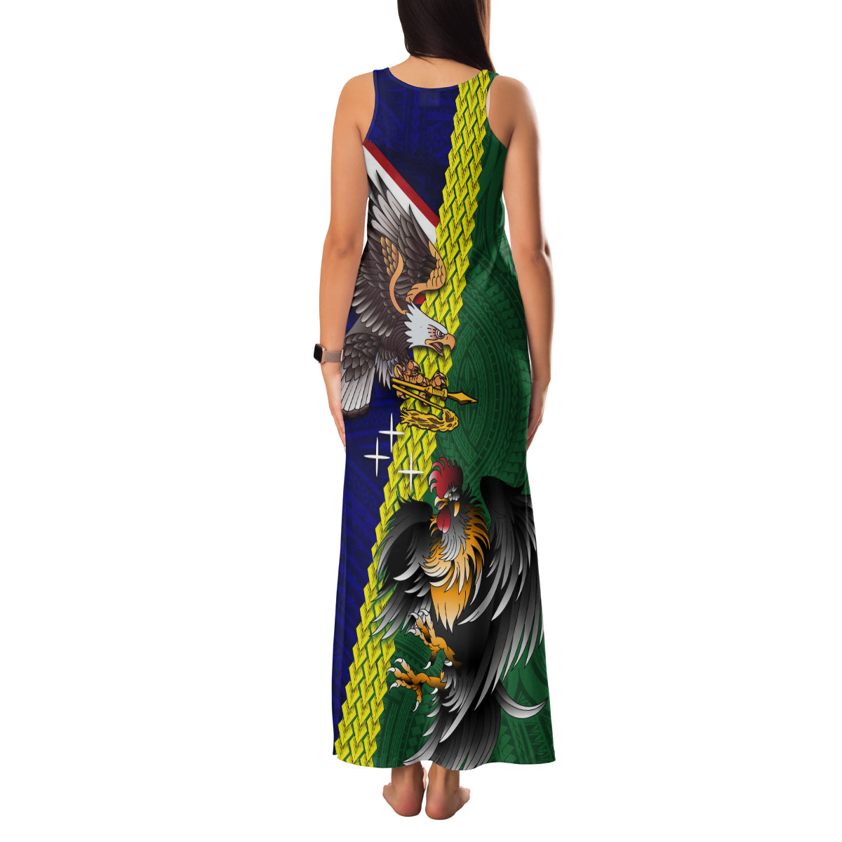 Manu'a Island and American Samoa Family Matching Tank Maxi Dress and Hawaiian Shirt Rooster and Eagle Mascot LT03 - Polynesian Pride