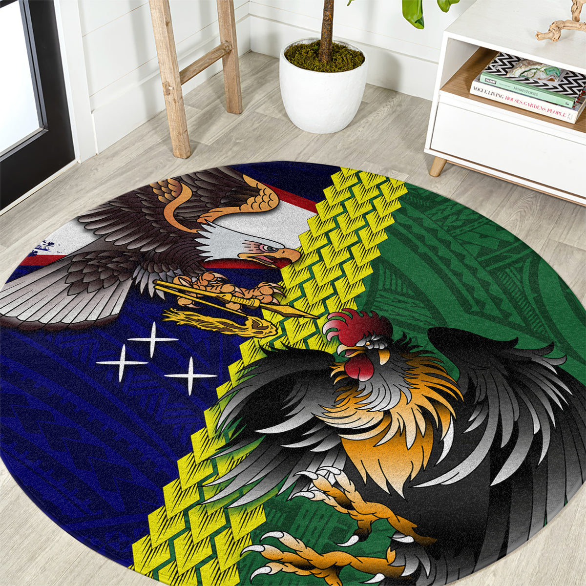 Manu'a Island and American Samoa Round Carpet Rooster and Eagle Mascot