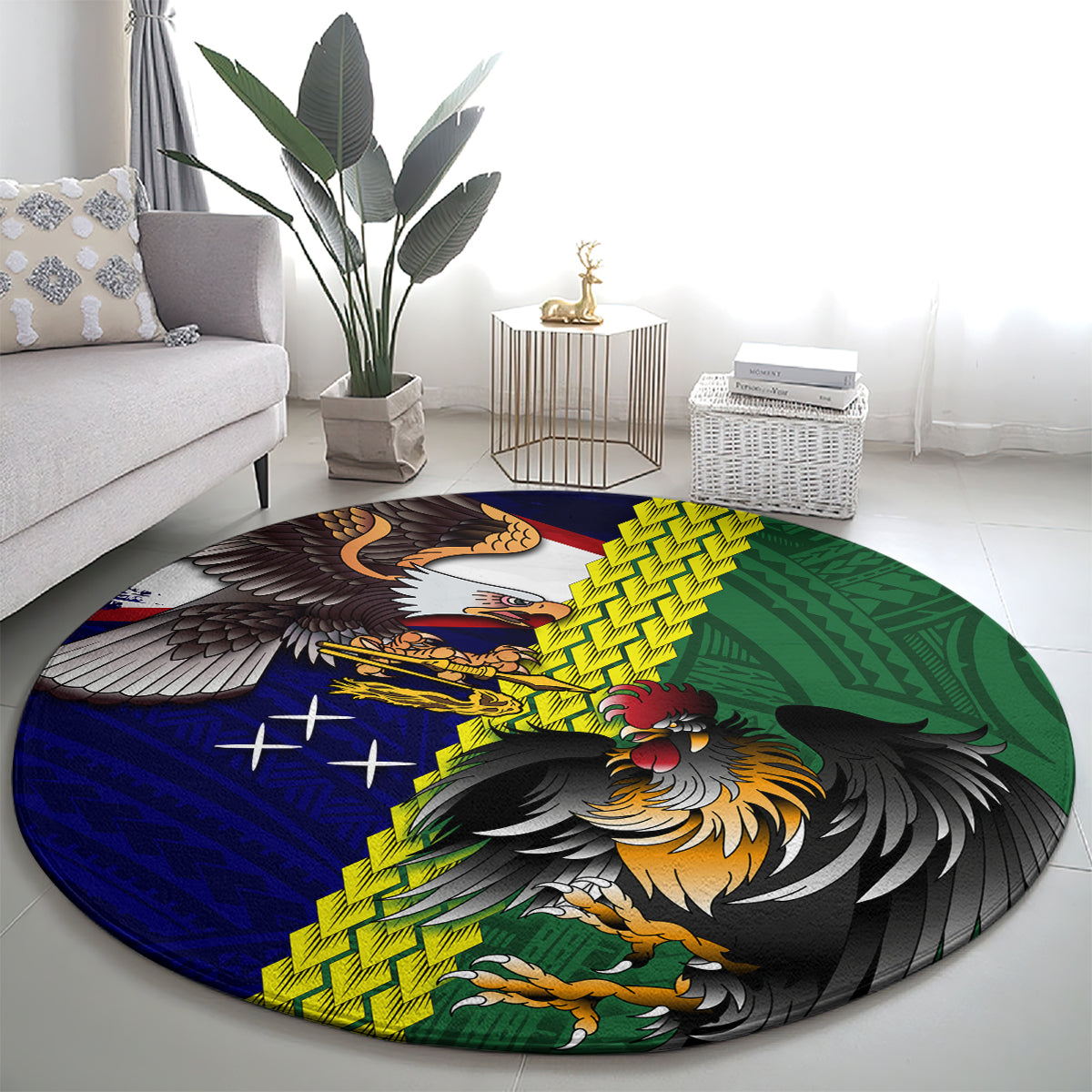 Manu'a Island and American Samoa Round Carpet Rooster and Eagle Mascot