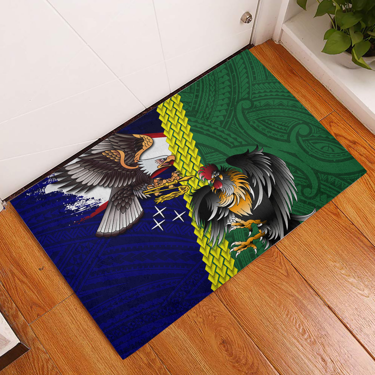 Manu'a Island and American Samoa Rubber Doormat Rooster and Eagle Mascot