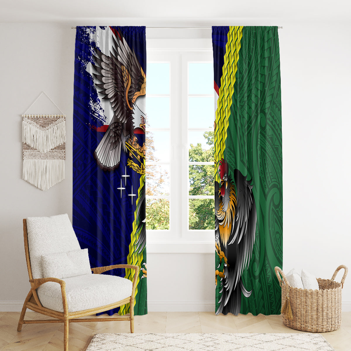 Manu'a Island and American Samoa Window Curtain Rooster and Eagle Mascot
