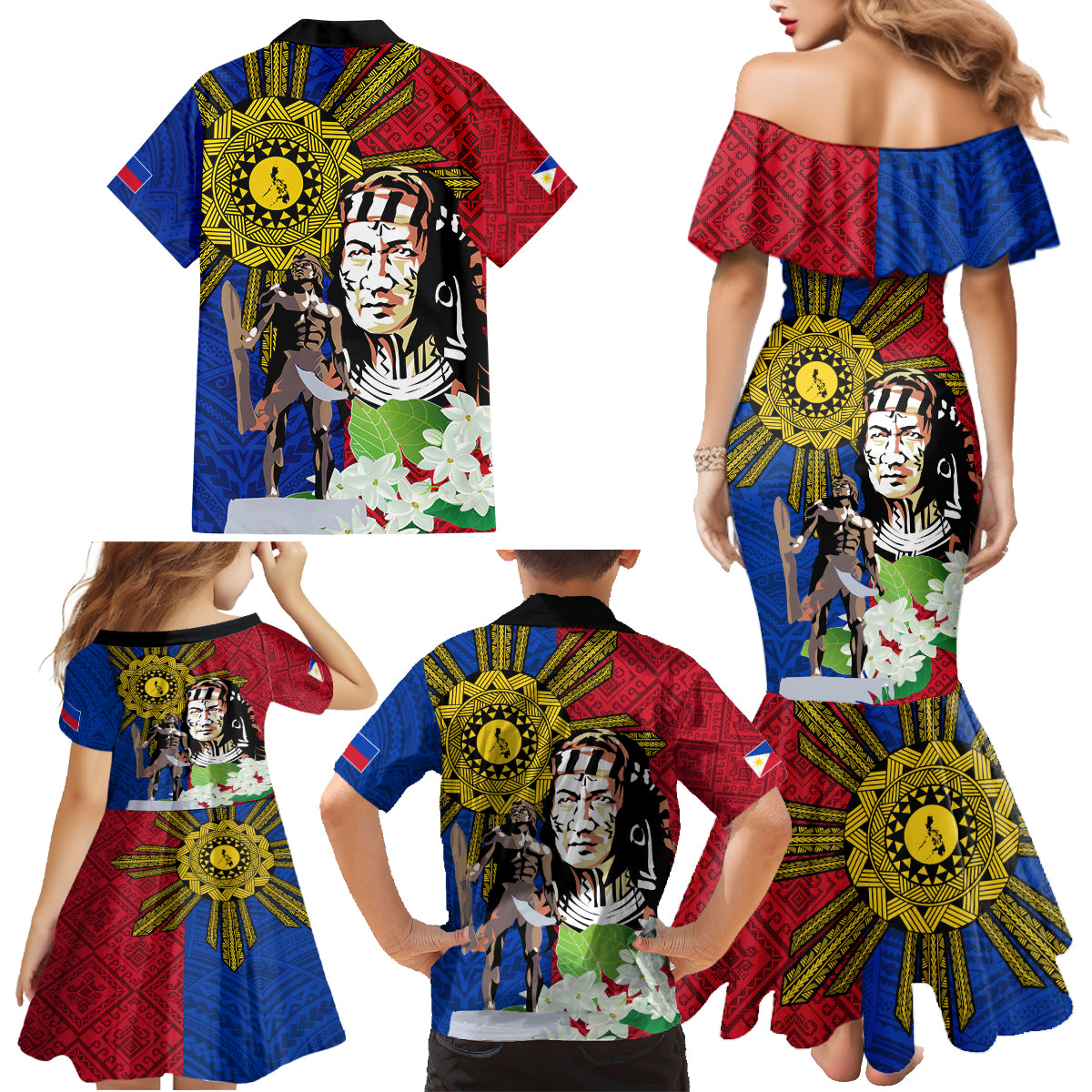 Philippines Lapu-Lapu Family Matching Mermaid Dress and Hawaiian Shirt Filipino Sun Tattoo With Yakan Pattern LT03 - Polynesian Pride