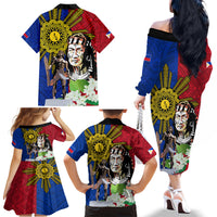 Philippines Lapu-Lapu Family Matching Off The Shoulder Long Sleeve Dress and Hawaiian Shirt Filipino Sun Tattoo With Yakan Pattern LT03 - Polynesian Pride