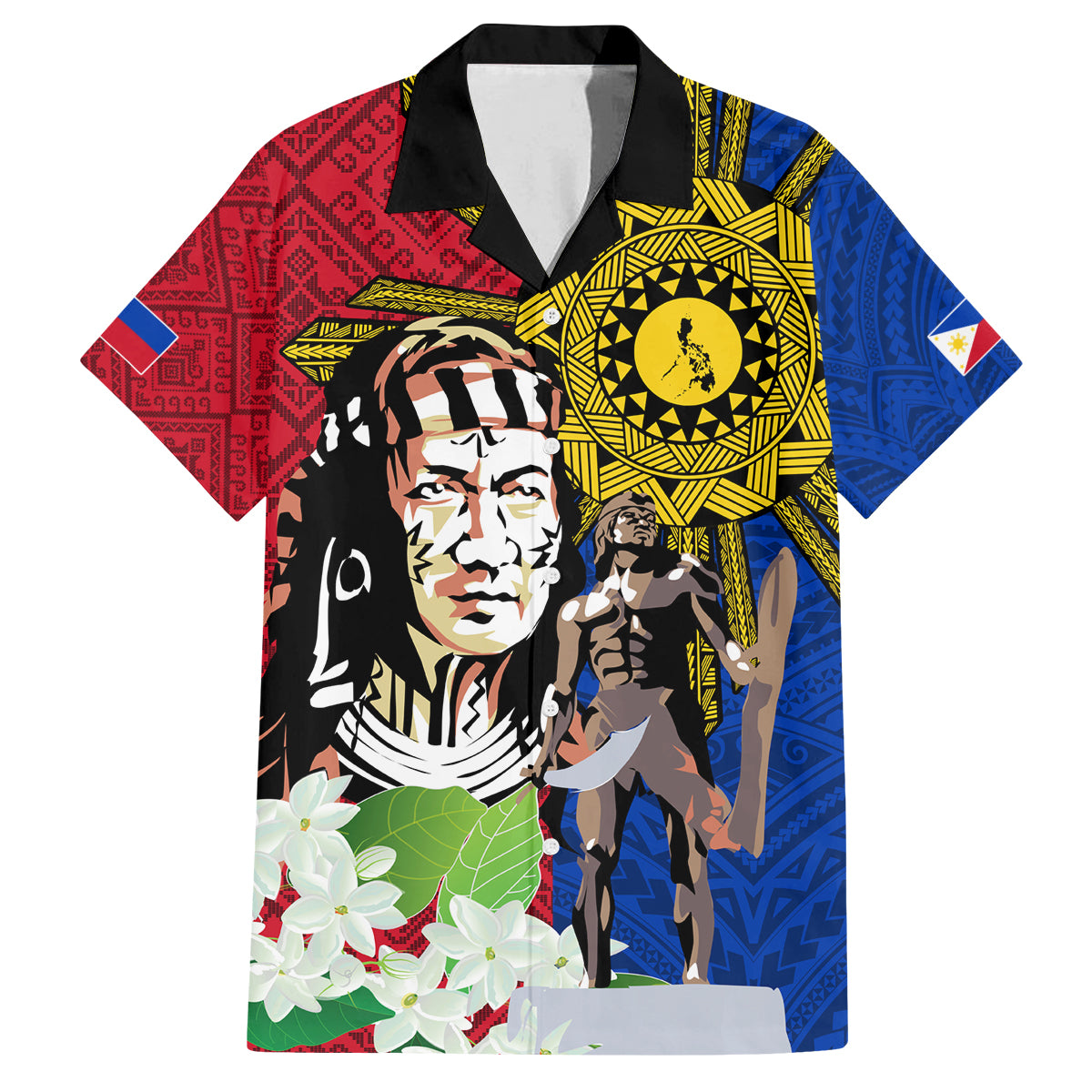 Philippines Lapu-Lapu Family Matching Off The Shoulder Long Sleeve Dress and Hawaiian Shirt Filipino Sun Tattoo With Yakan Pattern LT03 Dad's Shirt - Short Sleeve Red - Polynesian Pride