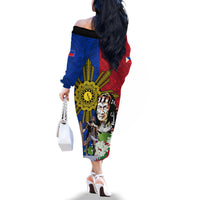 Philippines Lapu-Lapu Family Matching Off The Shoulder Long Sleeve Dress and Hawaiian Shirt Filipino Sun Tattoo With Yakan Pattern LT03 - Polynesian Pride