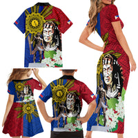 Philippines Lapu-Lapu Family Matching Short Sleeve Bodycon Dress and Hawaiian Shirt Filipino Sun Tattoo With Yakan Pattern LT03 - Polynesian Pride