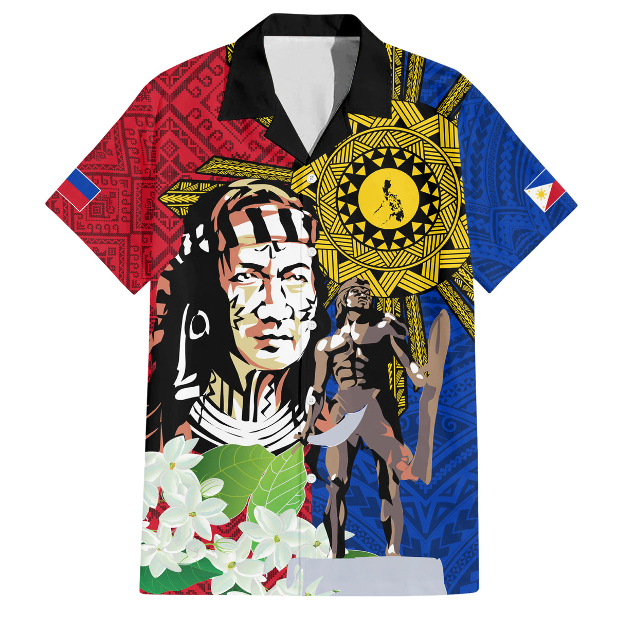Philippines Lapu-Lapu Family Matching Short Sleeve Bodycon Dress and Hawaiian Shirt Filipino Sun Tattoo With Yakan Pattern LT03 Dad's Shirt - Short Sleeve Red - Polynesian Pride