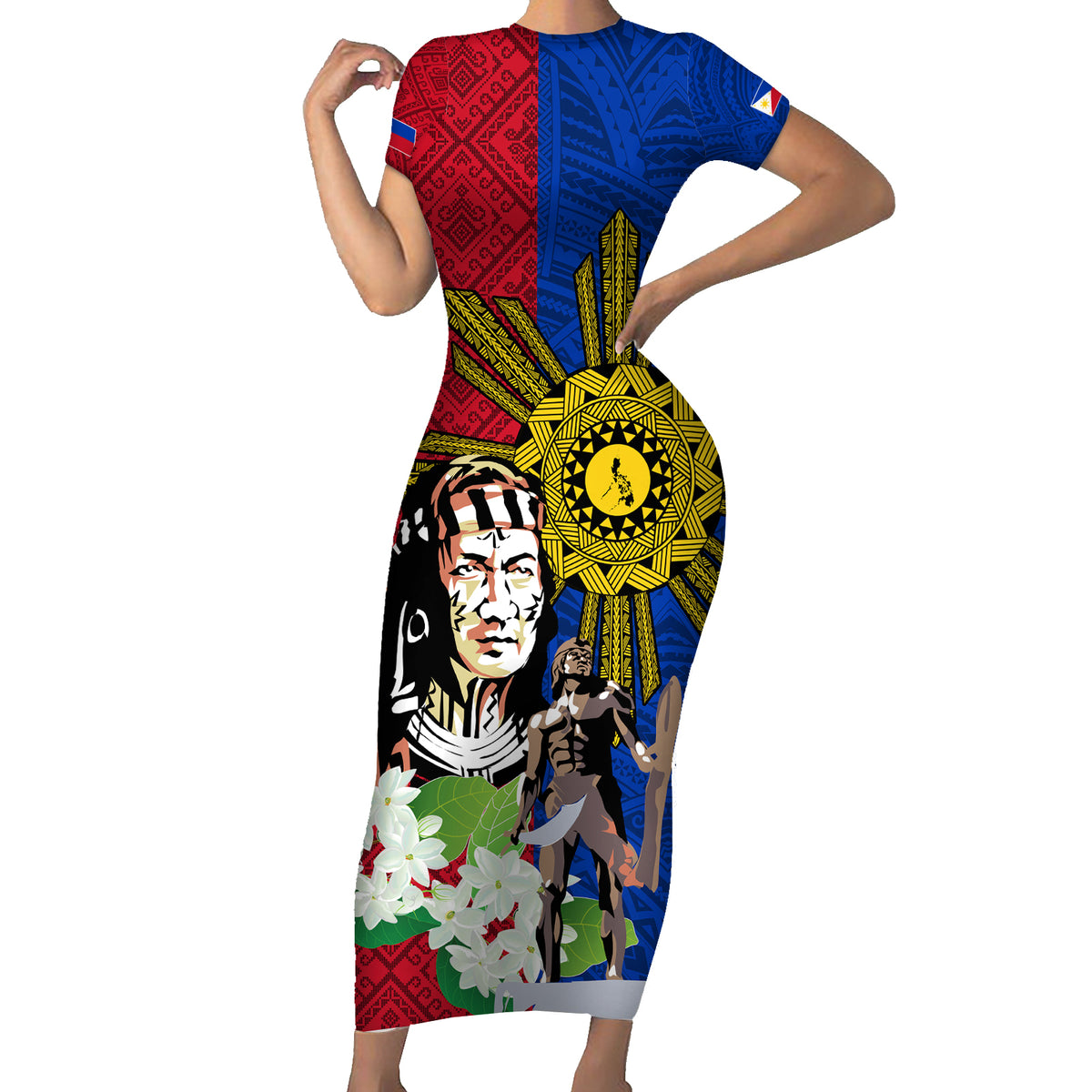 Philippines Lapu-Lapu Family Matching Short Sleeve Bodycon Dress and Hawaiian Shirt Filipino Sun Tattoo With Yakan Pattern LT03 Mom's Dress Red - Polynesian Pride