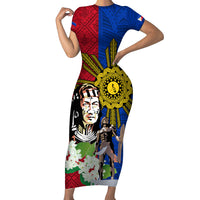 Philippines Lapu-Lapu Family Matching Short Sleeve Bodycon Dress and Hawaiian Shirt Filipino Sun Tattoo With Yakan Pattern LT03 Mom's Dress Red - Polynesian Pride