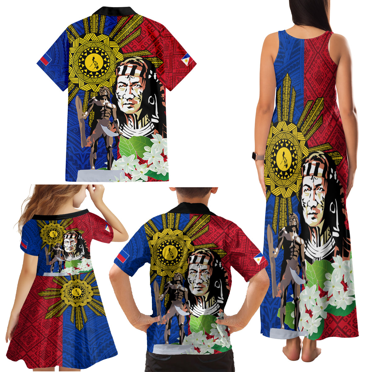 Philippines Lapu-Lapu Family Matching Tank Maxi Dress and Hawaiian Shirt Filipino Sun Tattoo With Yakan Pattern LT03 - Polynesian Pride