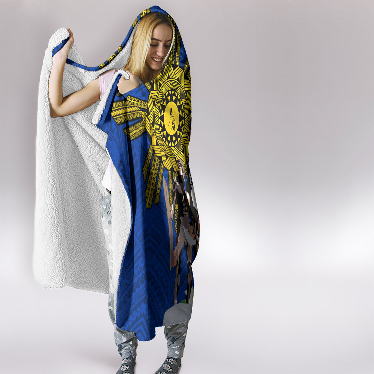 Philippines Lapu-Lapu Hooded Blanket Filipino Sun Tattoo With Yakan Pattern