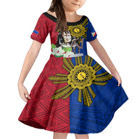 Philippines Lapu-Lapu Kid Short Sleeve Dress Filipino Sun Tattoo With Yakan Pattern