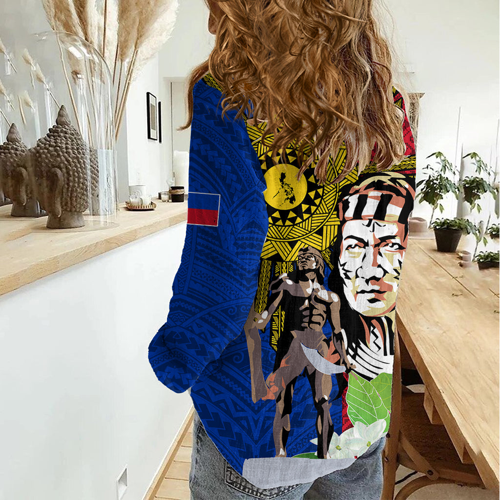 Philippines Lapu-Lapu Women Casual Shirt Filipino Sun Tattoo With Yakan Pattern