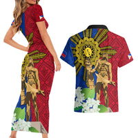 Philippines Lapu Lapu King Jasmine Flowers Couples Matching Short Sleeve Bodycon Dress and Hawaiian Shirt Filipino Sun Tattoo LT03 - Polynesian Pride