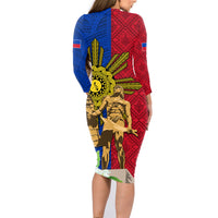 Philippines Lapu Lapu King Jasmine Flowers Family Matching Long Sleeve Bodycon Dress and Hawaiian Shirt Filipino Sun Tattoo LT03 - Polynesian Pride