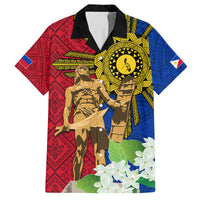 Philippines Lapu Lapu King Jasmine Flowers Family Matching Off The Shoulder Long Sleeve Dress and Hawaiian Shirt Filipino Sun Tattoo LT03 Dad's Shirt - Short Sleeve Red - Polynesian Pride