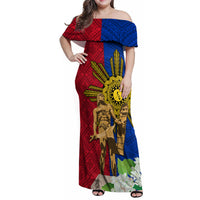 Philippines Lapu Lapu King Jasmine Flowers Family Matching Off Shoulder Maxi Dress and Hawaiian Shirt Filipino Sun Tattoo LT03 Mom's Dress Red - Polynesian Pride