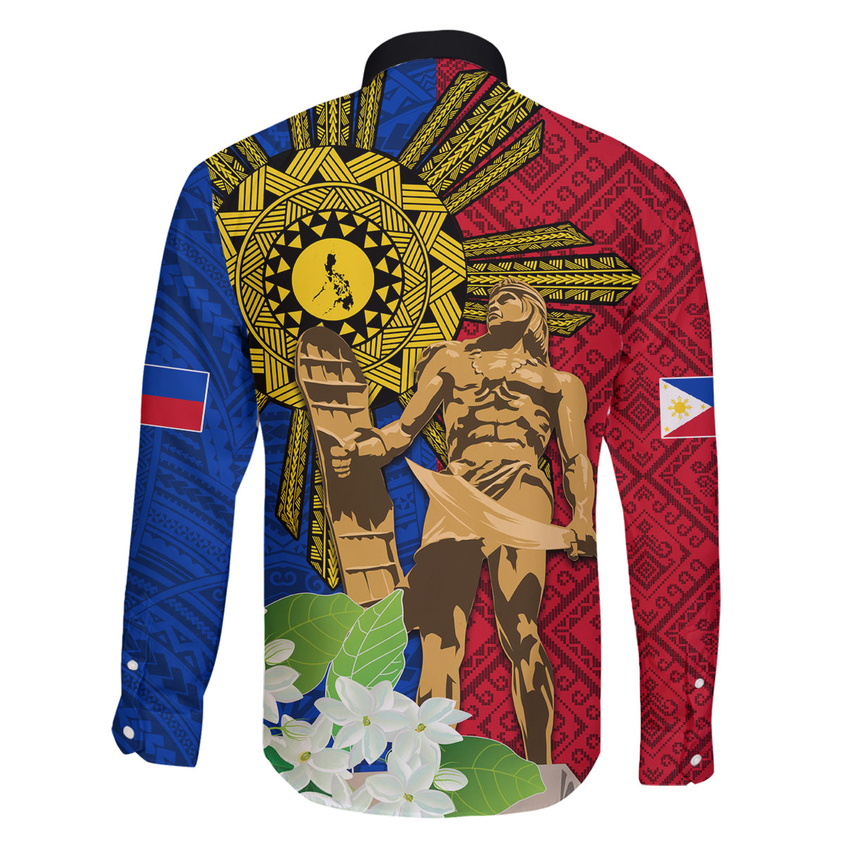 Philippines Lapu Lapu King Jasmine Flowers Family Matching Off Shoulder Short Dress and Hawaiian Shirt Filipino Sun Tattoo LT03 - Polynesian Pride