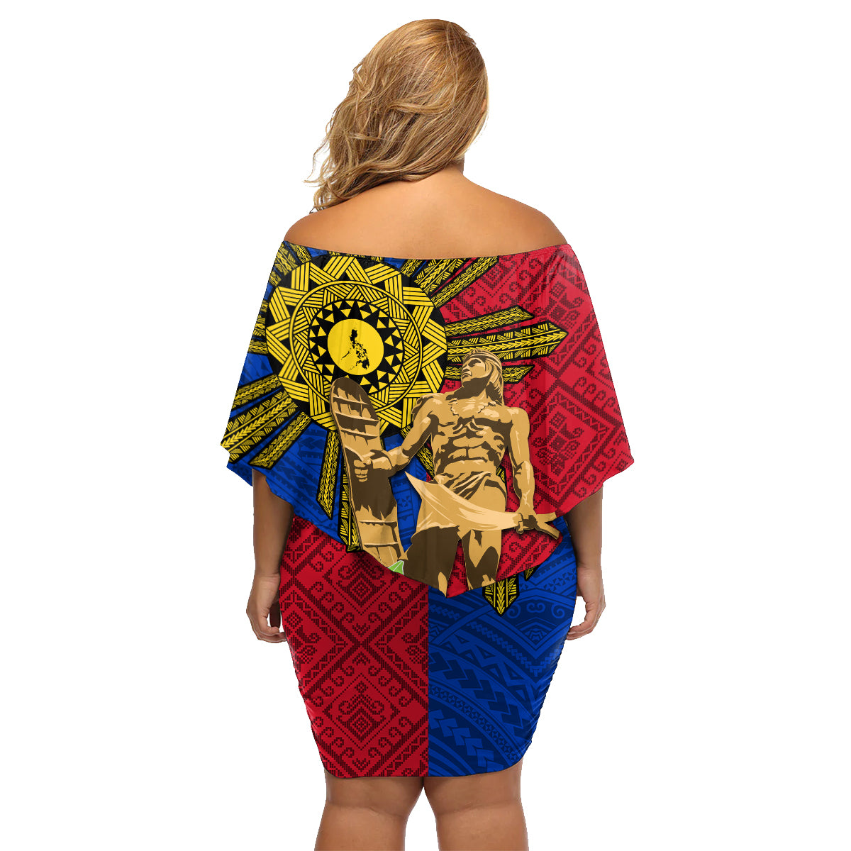 Philippines Lapu Lapu King Jasmine Flowers Family Matching Off Shoulder Short Dress and Hawaiian Shirt Filipino Sun Tattoo LT03 - Polynesian Pride