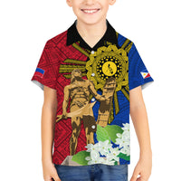 Philippines Lapu Lapu King Jasmine Flowers Family Matching Short Sleeve Bodycon Dress and Hawaiian Shirt Filipino Sun Tattoo LT03 Son's Shirt Red - Polynesian Pride