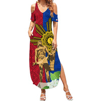 Philippines Lapu Lapu King Jasmine Flowers Family Matching Summer Maxi Dress and Hawaiian Shirt Filipino Sun Tattoo LT03 Mom's Dress Red - Polynesian Pride