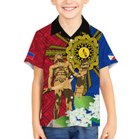Philippines Lapu Lapu King Jasmine Flowers Family Matching Summer Maxi Dress and Hawaiian Shirt Filipino Sun Tattoo LT03 Son's Shirt Red - Polynesian Pride