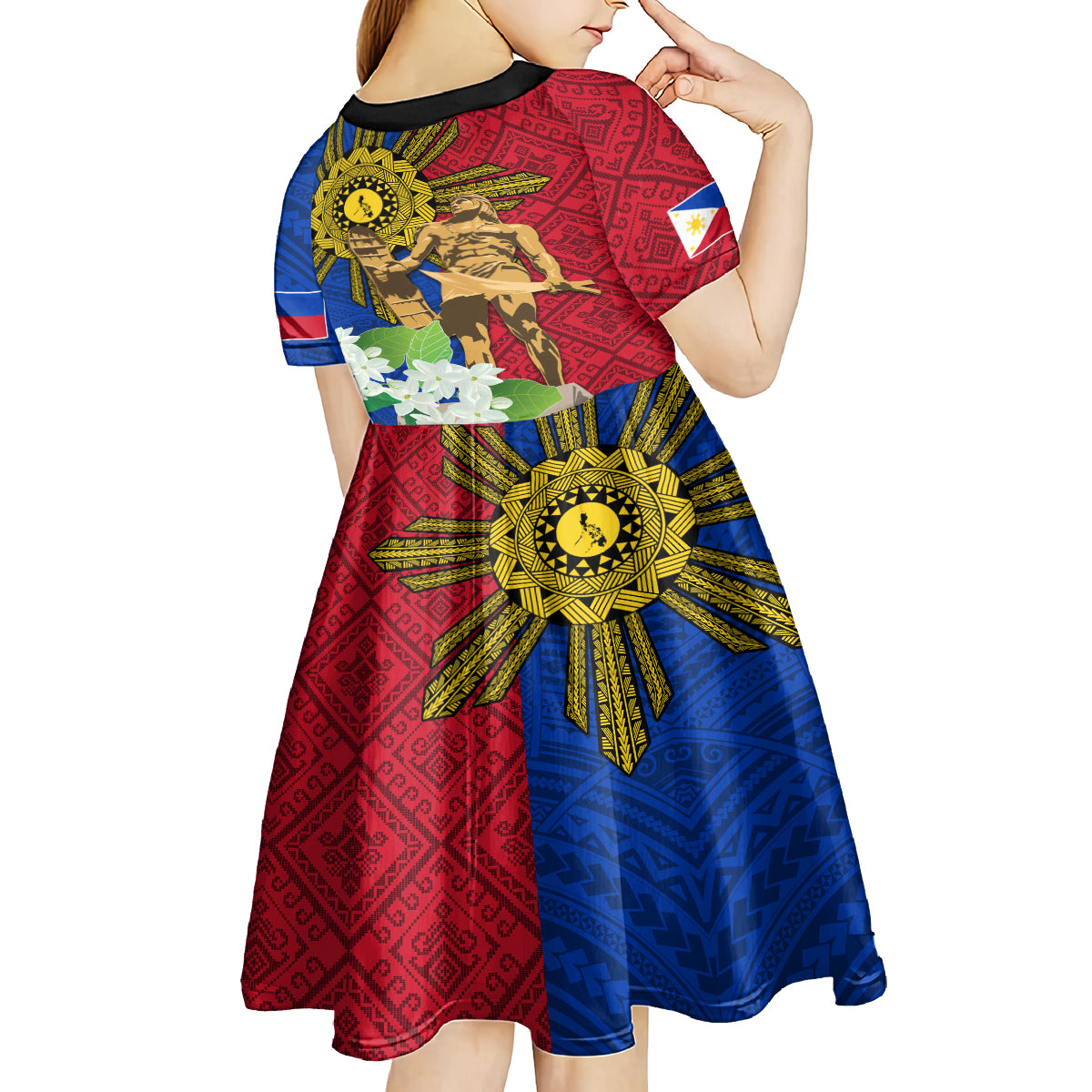 Philippines Lapu Lapu King Jasmine Flowers Kid Short Sleeve Dress Filipino Sun Tattoo