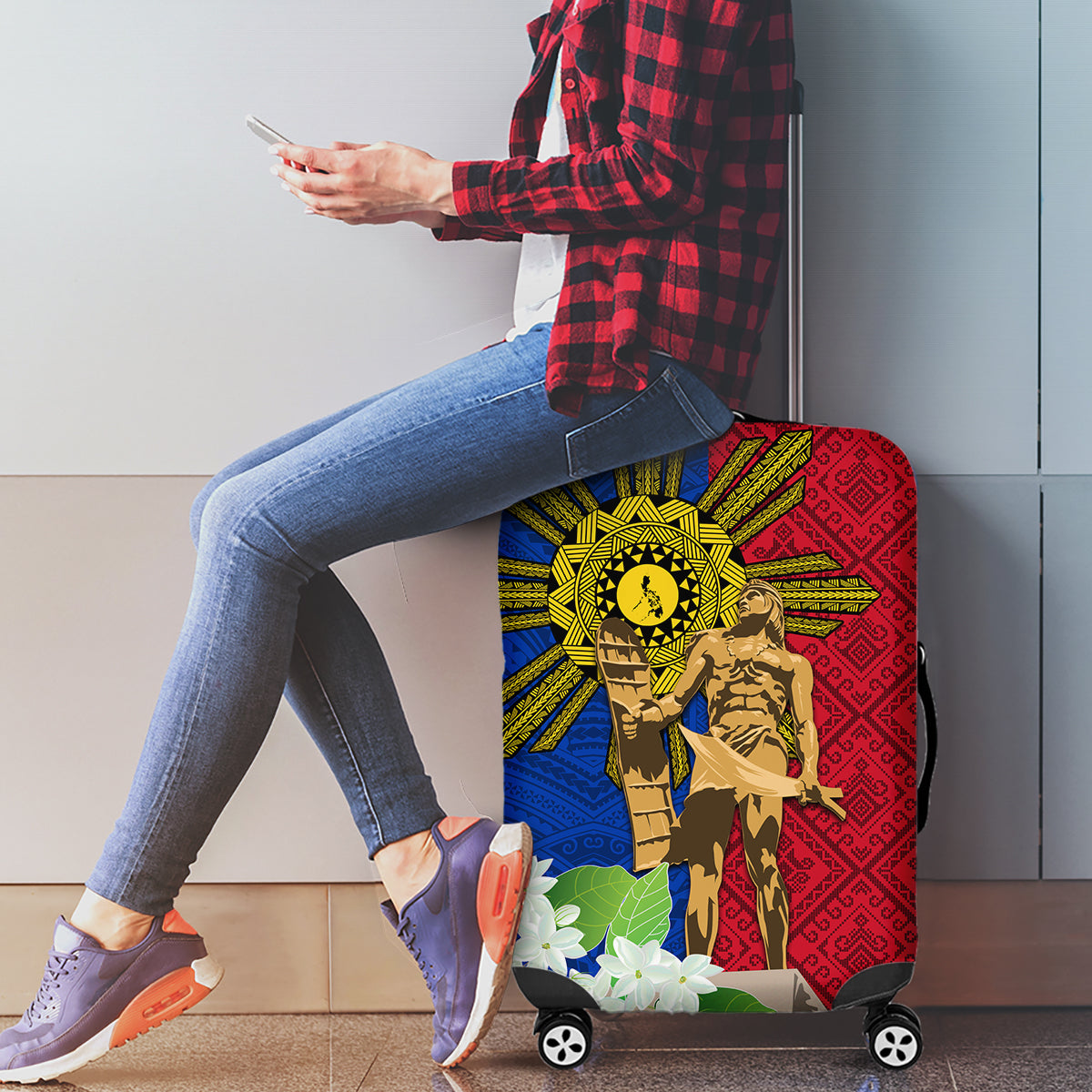 Philippines Lapu Lapu King Jasmine Flowers Luggage Cover Filipino Sun Tattoo