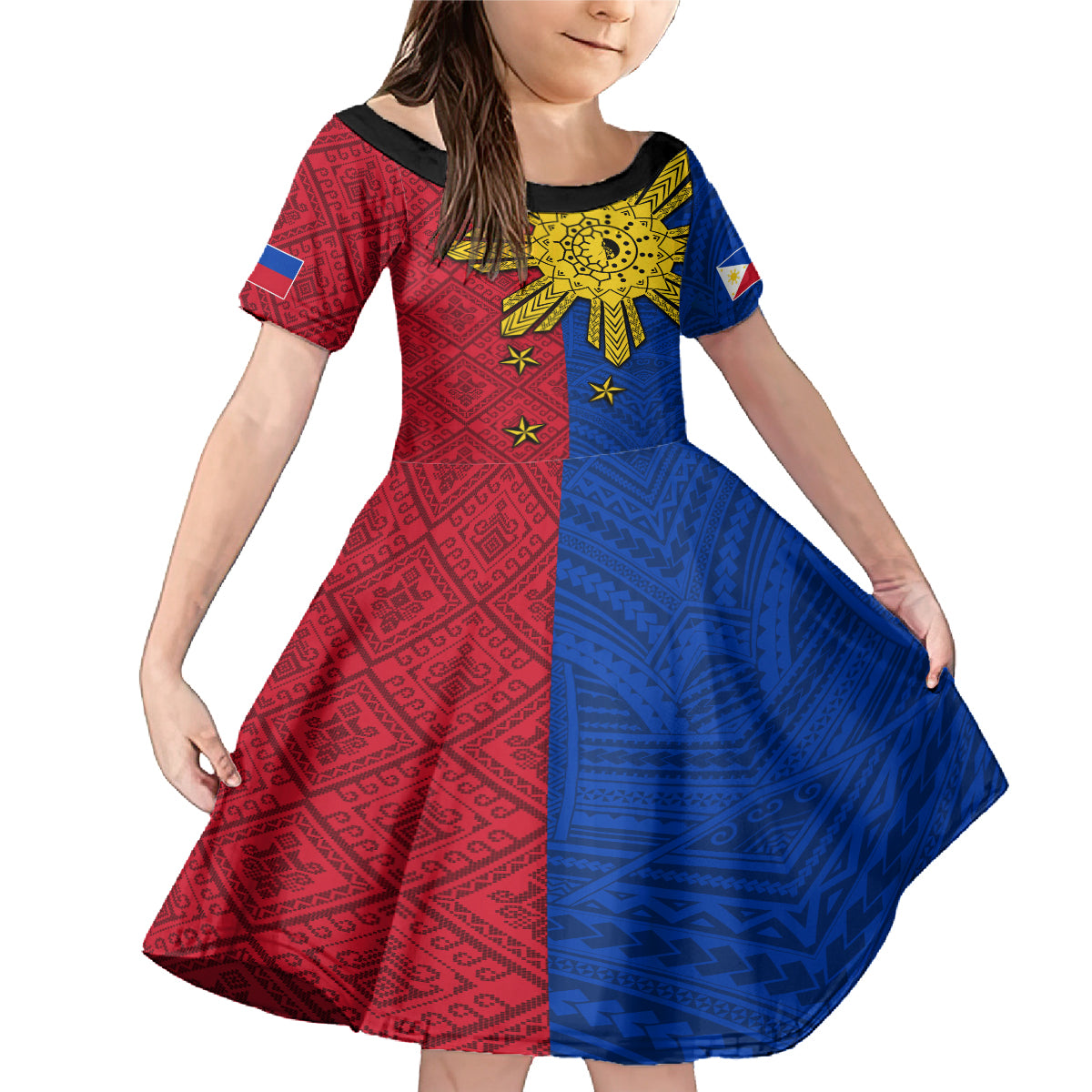 Philippines Sun Batok Tattoo Family Matching Mermaid Dress and Hawaiian Shirt Polynesian and Yakan Pattern