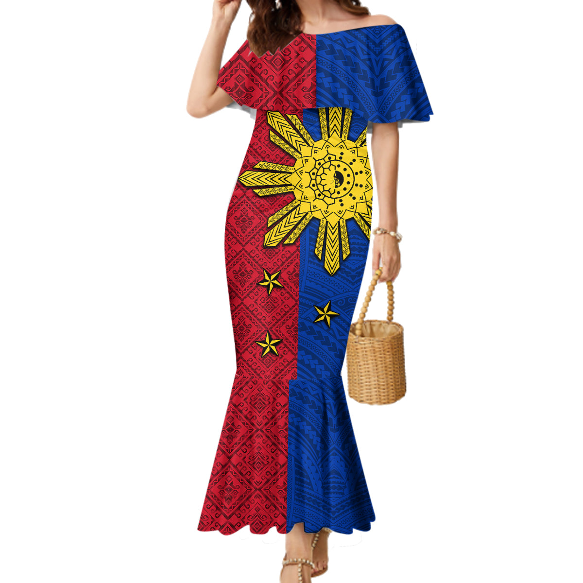 Philippines Sun Batok Tattoo Family Matching Mermaid Dress and Hawaiian Shirt Polynesian and Yakan Pattern