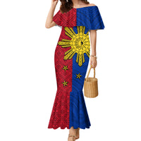 Philippines Sun Batok Tattoo Family Matching Mermaid Dress and Hawaiian Shirt Polynesian and Yakan Pattern