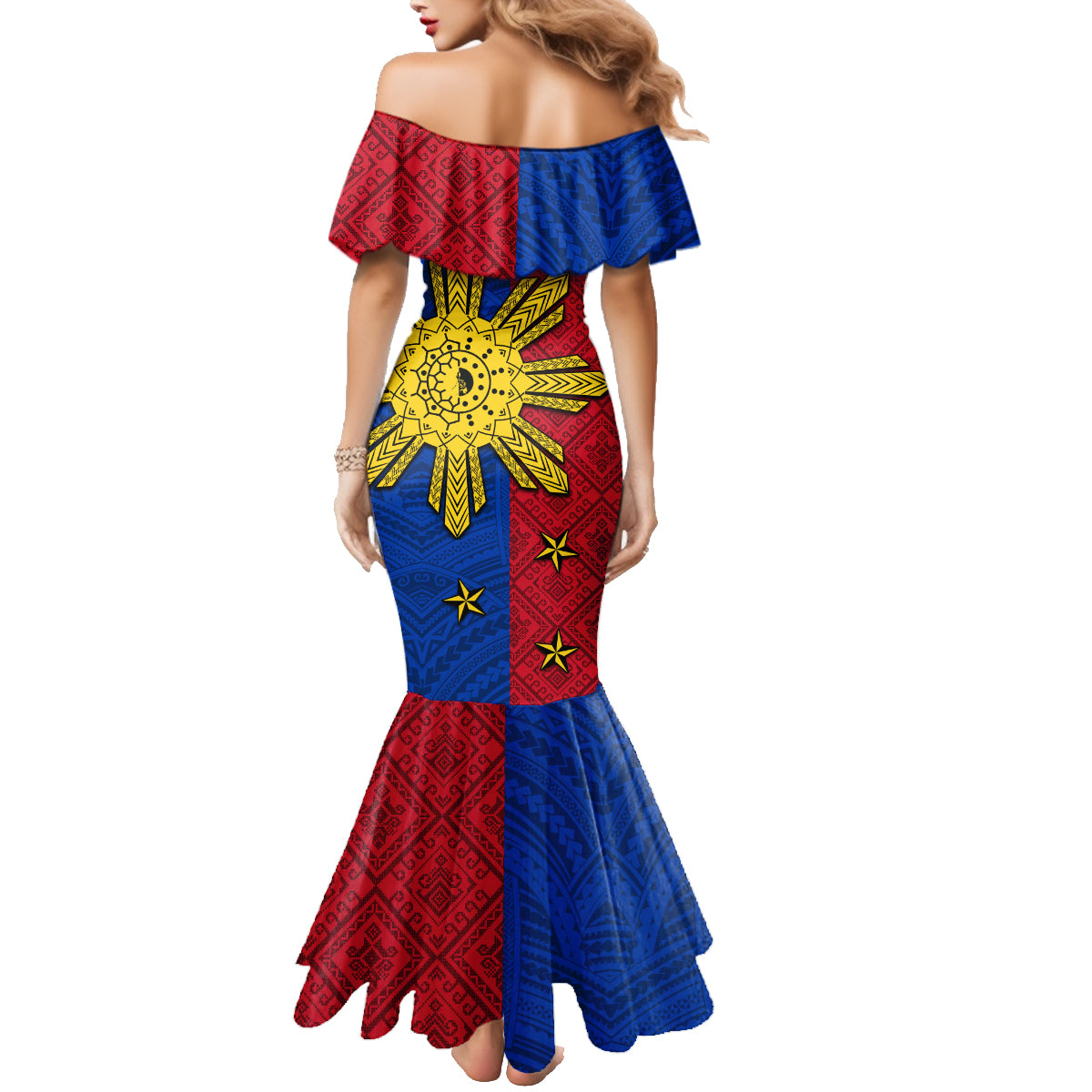 Philippines Sun Batok Tattoo Family Matching Mermaid Dress and Hawaiian Shirt Polynesian and Yakan Pattern