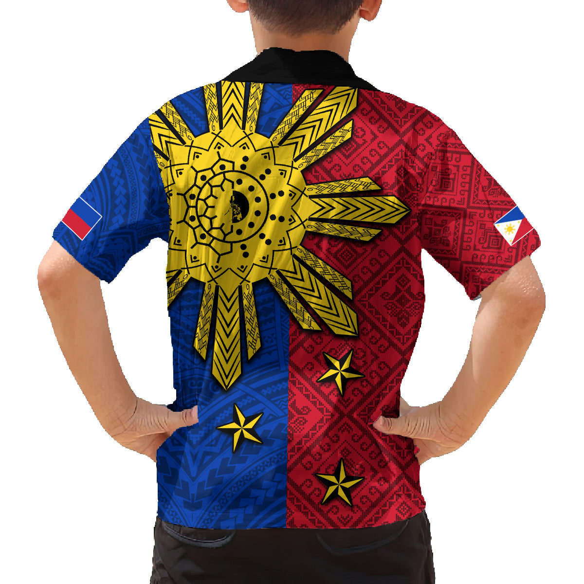 Philippines Sun Batok Tattoo Family Matching Off The Shoulder Long Sleeve Dress and Hawaiian Shirt Polynesian and Yakan Pattern LT03 - Polynesian Pride