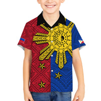 Philippines Sun Batok Tattoo Family Matching Off The Shoulder Long Sleeve Dress and Hawaiian Shirt Polynesian and Yakan Pattern LT03 Son's Shirt Red - Polynesian Pride
