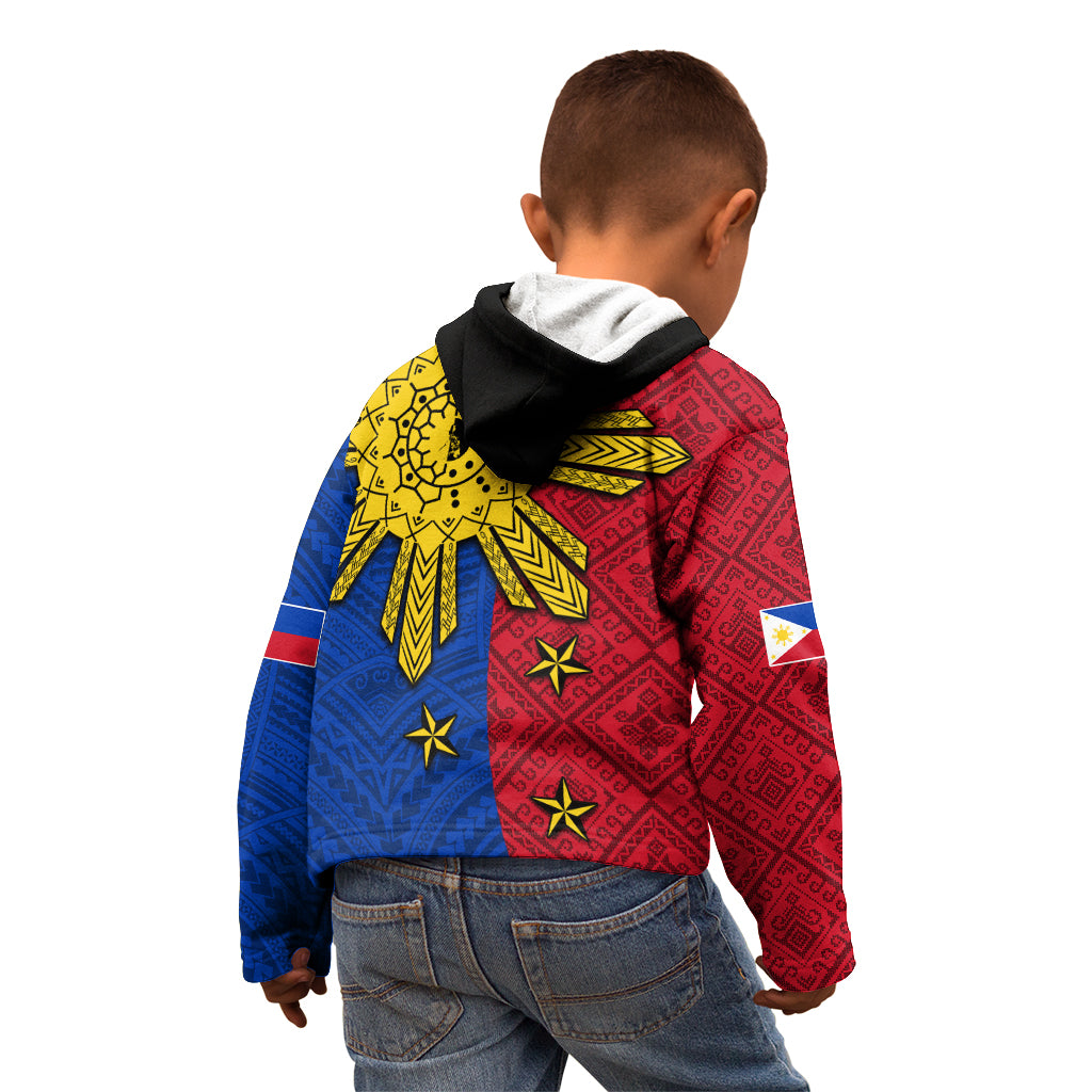 Philippines Sun Batok Tattoo Kid Hoodie Polynesian and Yakan Pattern