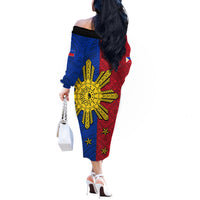 Philippines Sun Batok Tattoo Off The Shoulder Long Sleeve Dress Polynesian and Yakan Pattern LT03 - Polynesian Pride