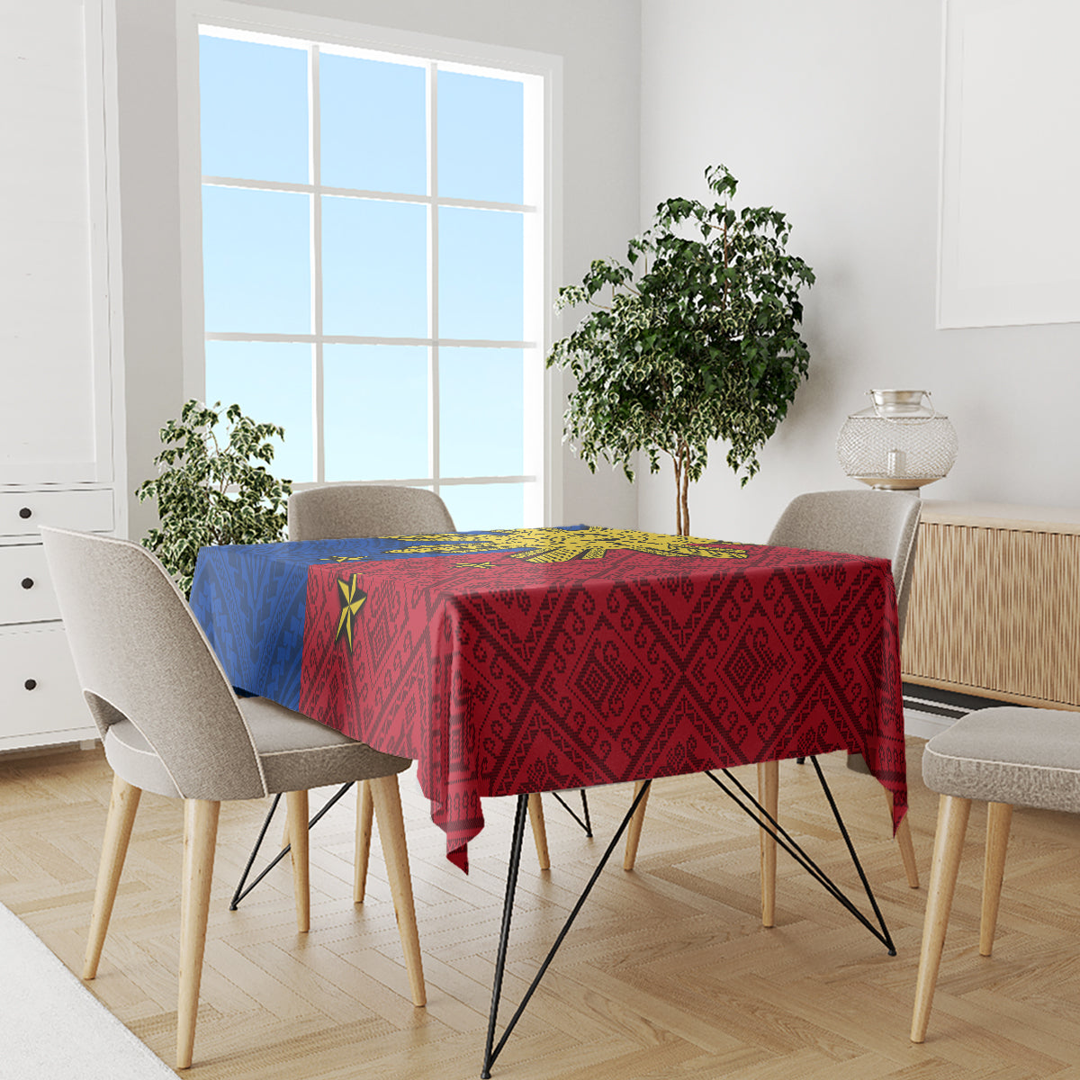 Philippines Sun Batok Tattoo Tablecloth Polynesian and Yakan Pattern