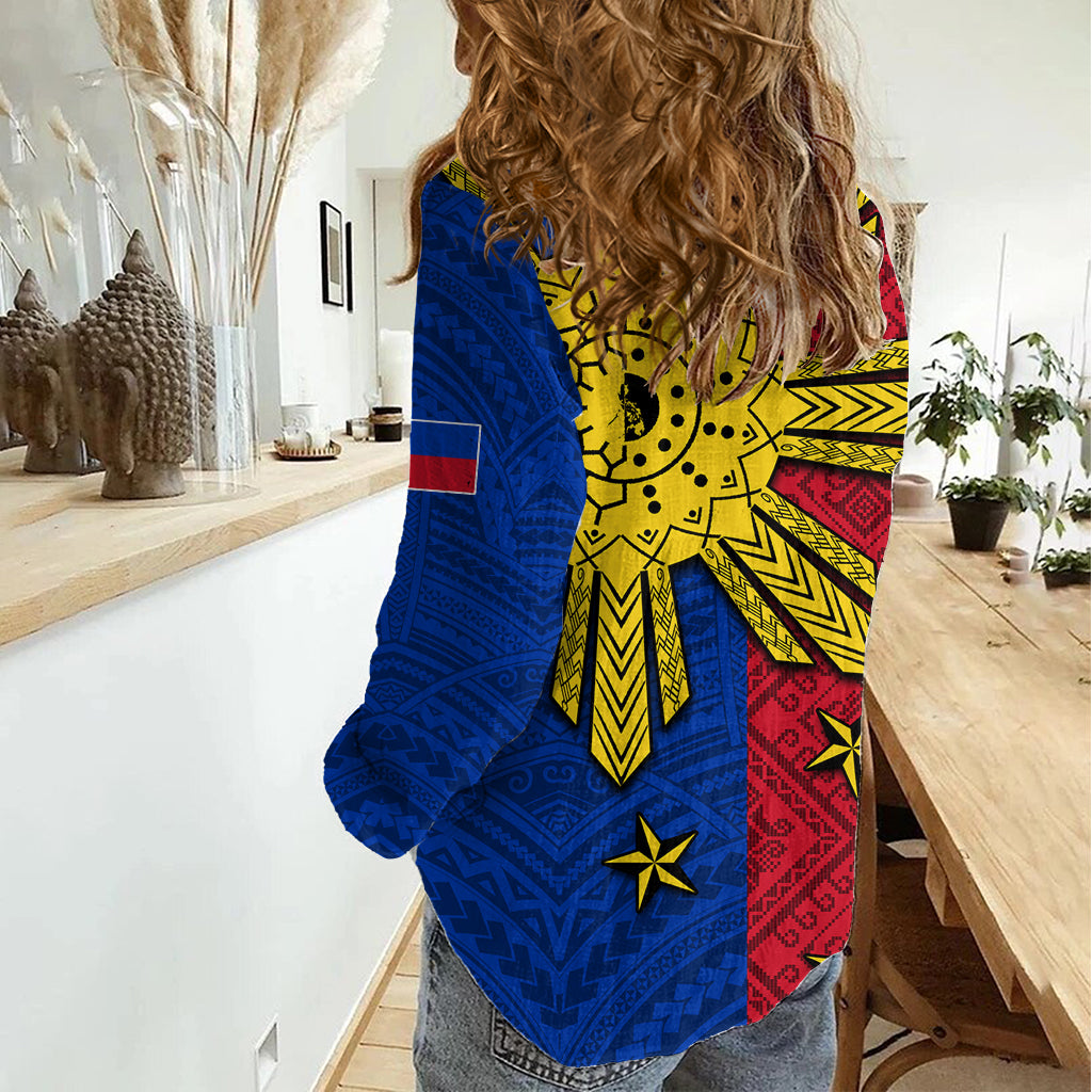 Philippines Sun Batok Tattoo Women Casual Shirt Polynesian and Yakan Pattern