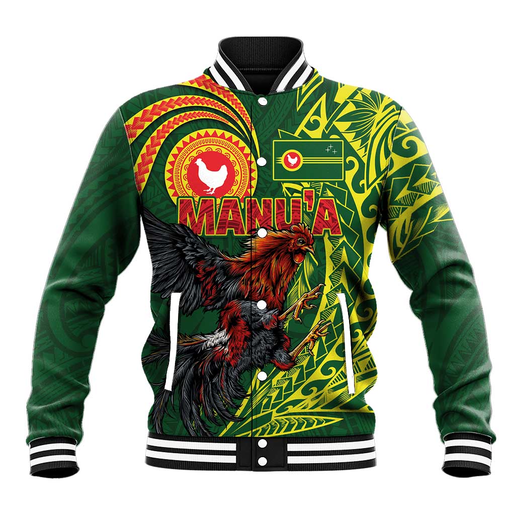 Proud of Manu'a Islands Baseball Jacket Rooster and Polynesian Art Wing Style