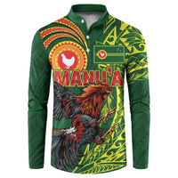 Proud of Manu'a Islands Button Sweatshirt Rooster and Polynesian Art Wing Style